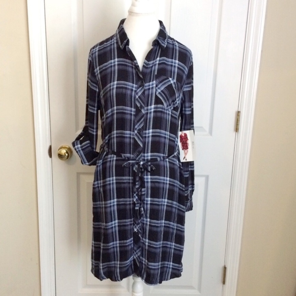 BLL NYC Women’s Plaid Button Down Shirt Dress